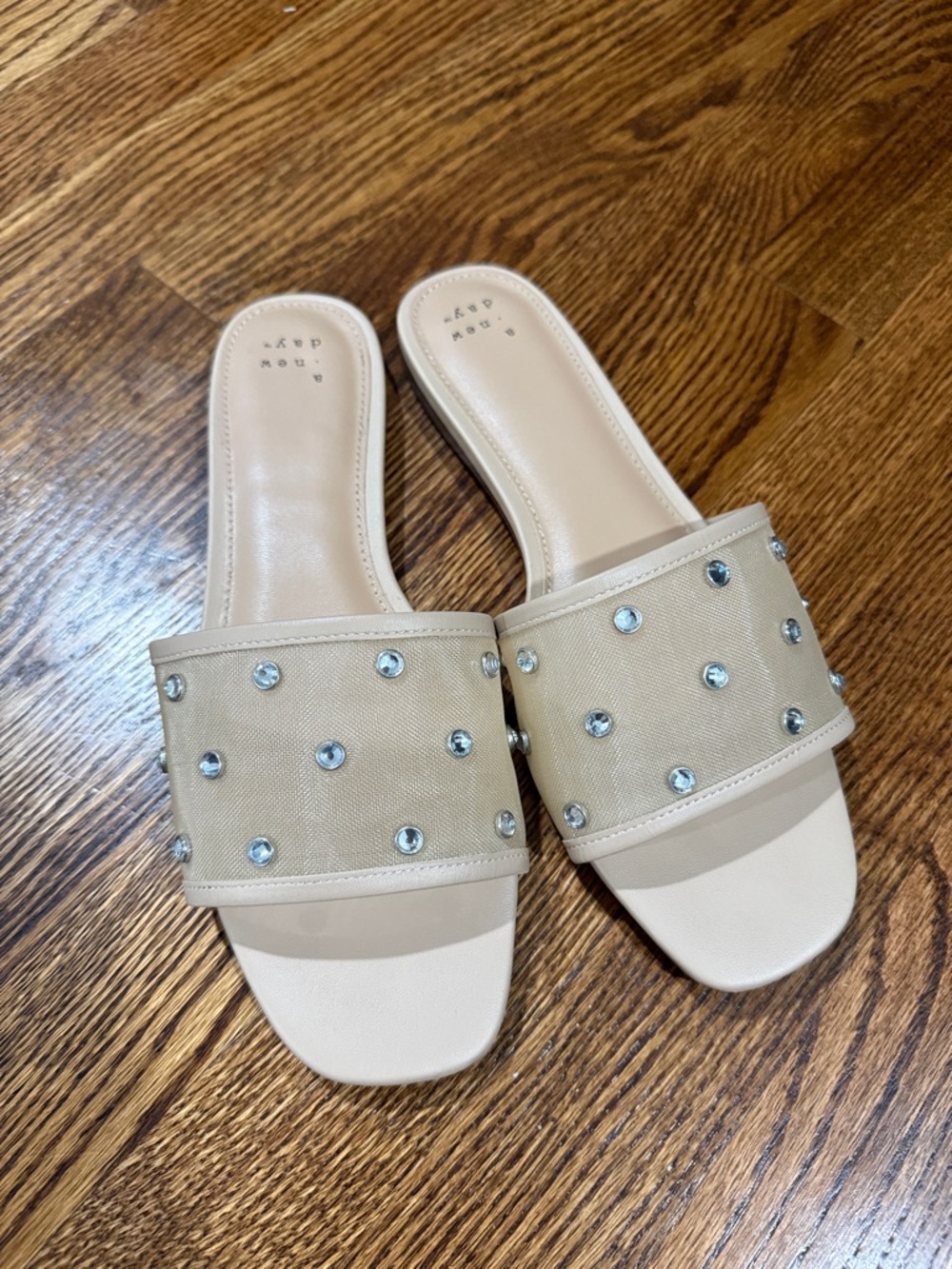 a new day nude Rhinestone Embellished Slide Sandals